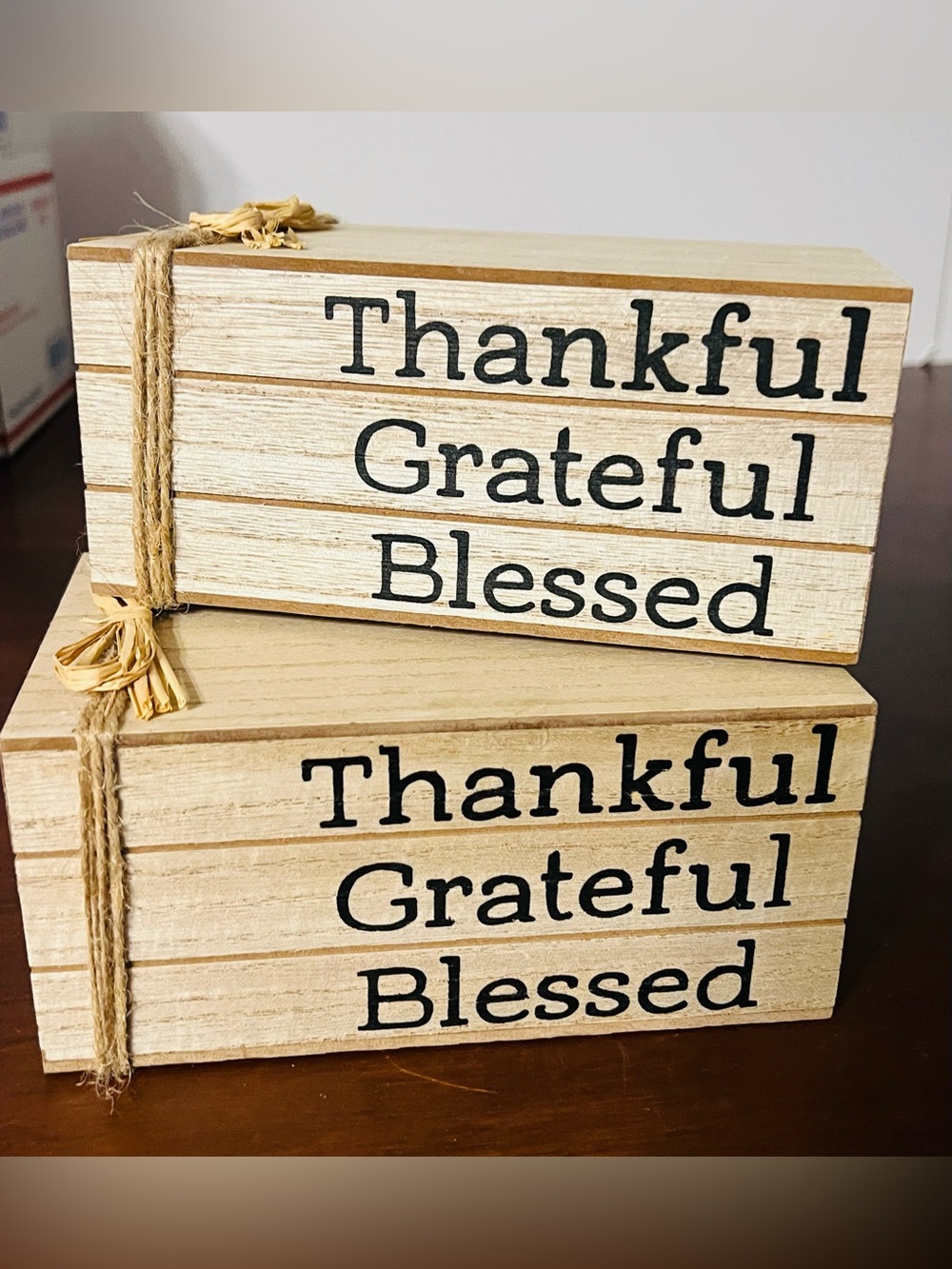 Farmhouse Table Decor Thankful , Grateful , Blessed Wooden Block Decor